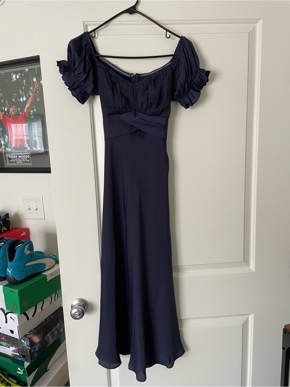 Hello Molly Navy Puff Sleeve Maxi Dress